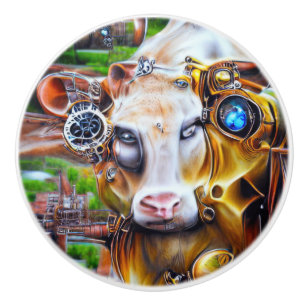 Pomo De Cerámica Vaca cibernética de vapor