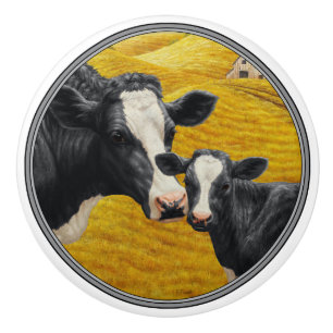 Pomo De Cerámica Vacas Holstein y la antigua fábrica de madera