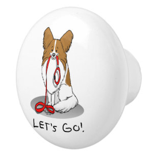 Pomo De Cerámica ¡Vamos! (paseo) Papillon (blanco y rojo) Perro Cut