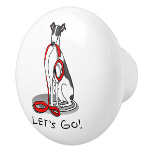 Pomo De Cerámica ¡Vamos! (paseo) Perro Greyhound (blanco negro) Gra