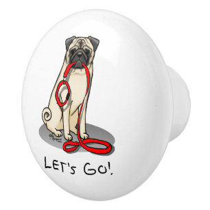 Pomo De Cerámica ¡Vamos! (paseo) Perro Pug (flor claro) Cute de cor