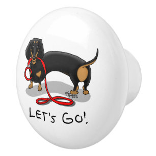 Pomo De Cerámica ¡Vamos! Perro Dachshund (negro y bronceado) Divert