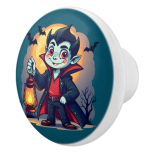 Pomo De Cerámica Vampiro Lindo con Linterna Kawaii Halloween