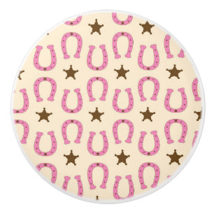 Pomo De Cerámica Vaquera Estrella Sheriff Caballo Herradura Rosa Pa