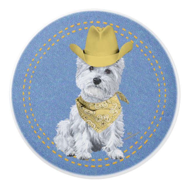 Pomo De Cerámica Vaquero Westie (Anverso)