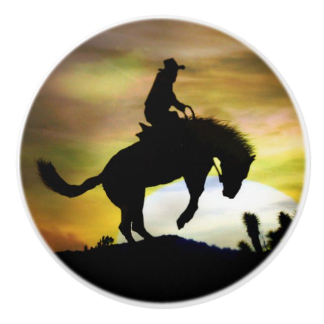 Pomo De Cerámica Vaqueros y motos de caballo (Anverso)