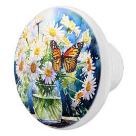 Pomo De Cerámica Vase de Daisies Bonito Floral