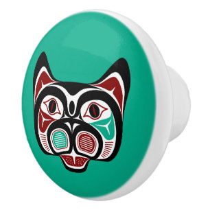 Pomo De Cerámica Vector negro rojo nativo americano Haida Kitty