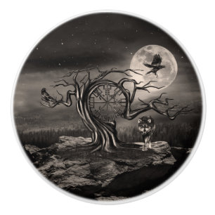Pomo De Cerámica Vegvisir Paisaje lunar - sepia