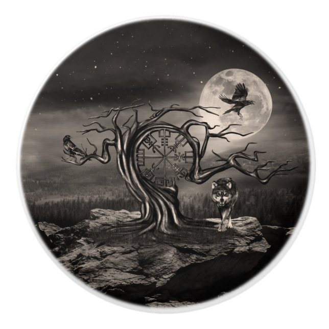 Pomo De Cerámica Vegvisir Paisaje lunar - sepia (Anverso)