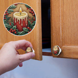 Pomo De Cerámica Vela de Navidades rojos
