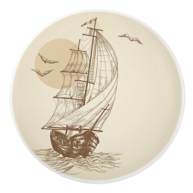 Pomo De Cerámica Velero del vintage (Anverso)