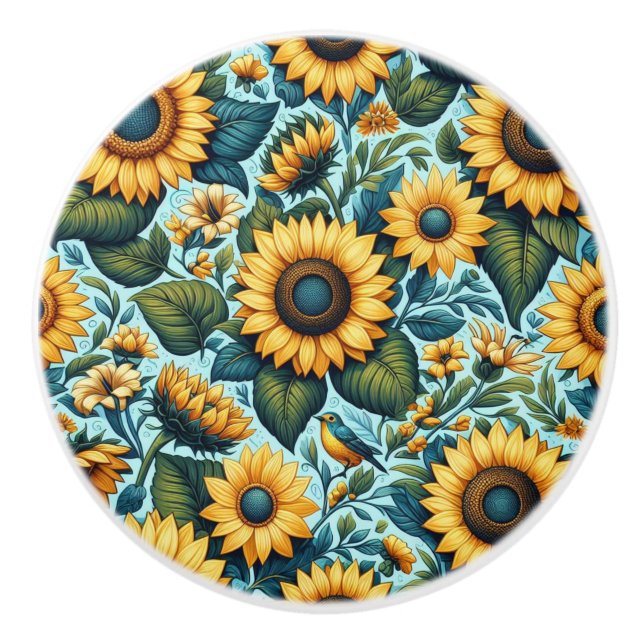 Pomo De Cerámica Verano/girasol/ave (Anverso)