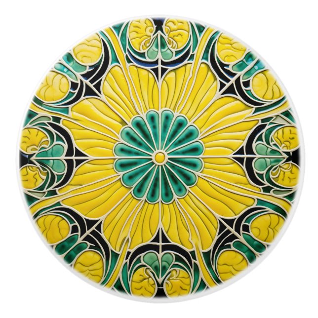 Pomo De Cerámica Verano mediterráneo amarillo limón (Anverso)