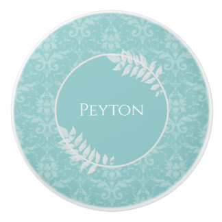 Pomo De Cerámica Verde azulado elegante Damask Personalized Ceramic