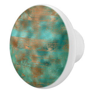 Pomo De Cerámica Verde azulado marrón faux copper patina inspirado
