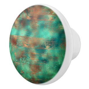 Pomo De Cerámica Verde azulado marrón faux copper patina inspirado