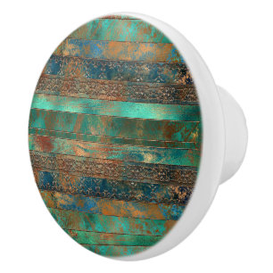 Pomo De Cerámica Verde azulado marrón faux copper patina inspirado