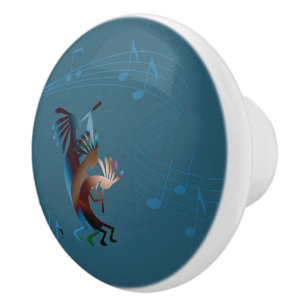 Pomo De Cerámica Verde azulado musical de Kokopelli