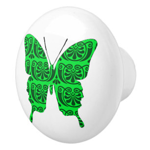 Pomo De Cerámica Verde del Victorian del collage de la mariposa
