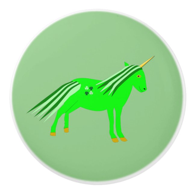 Pomo De Cerámica Verde irlandés lindo y unicornio de oro (Anverso)