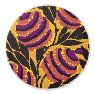 Pomo De Cerámica Vibrante Estampado Floral Maximalista de Morado y 