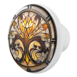 Pomo De Cerámica Vidrio manchado Amber Marrón blanco Art Deco