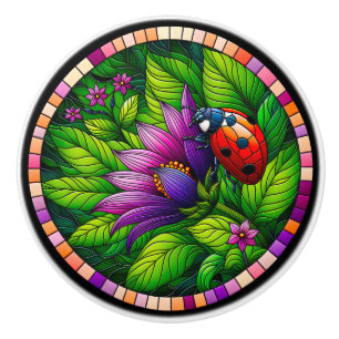 Pomo De Cerámica Vidrio Manchado De Ladybug