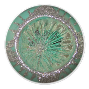 Pomo De Cerámica Vidrio Vintage Navidad Ornamento Verde azulado Pur