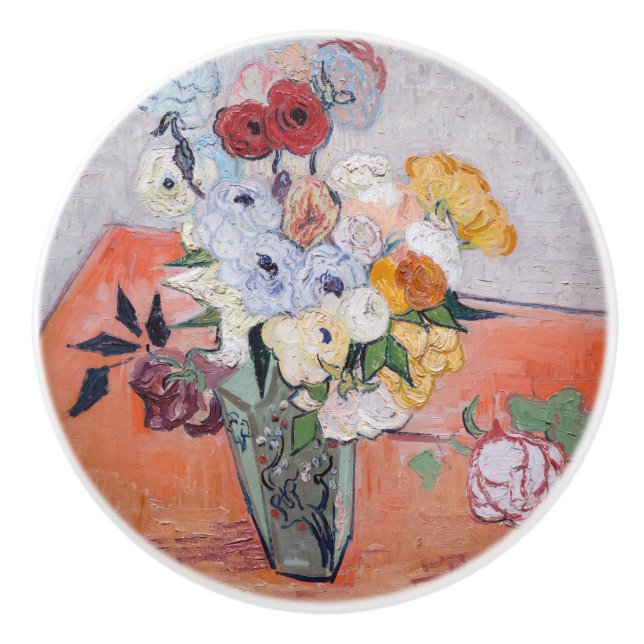 Pomo De Cerámica Vincent van Gogh - Vase con Rosas y anemones (Anverso)