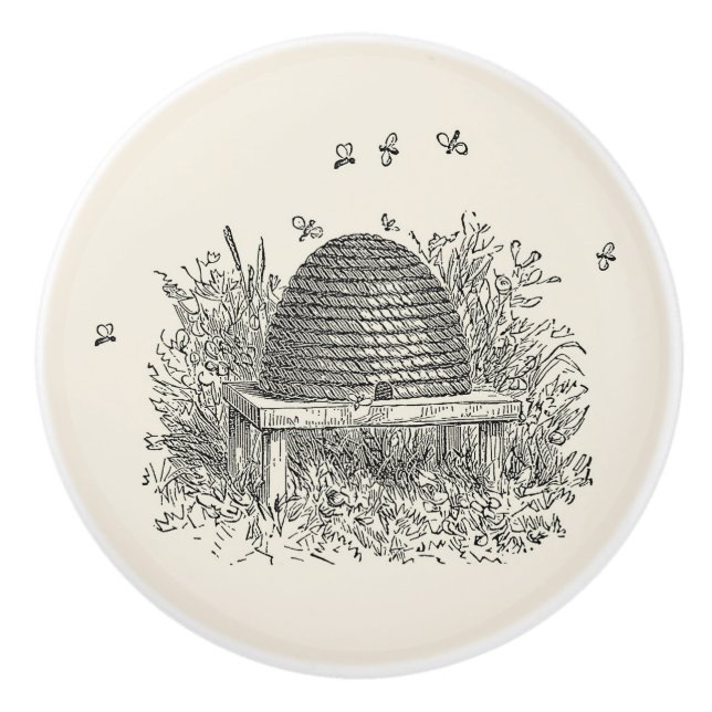 Pomo De Cerámica Vintage Beehive Skep con Abejas (Anverso)