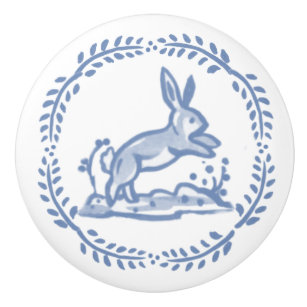 Pomo De Cerámica Vintage Blue White Rabbit Delft Dedham Arte Rústic