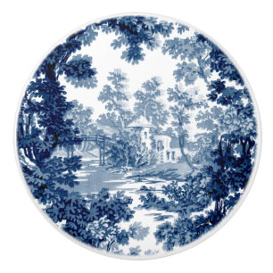 Pomo De Cerámica Vintage Cottage Paisaje Azul y Blanco