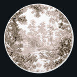 Pomo De Cerámica Vintage Cottage Paisaje Toile-Brown & White<br><div class="desc">Paisaje clásico vintage de estilo toile de jouy con una casa de campo rústica y un puente en un claro enmarcado por un bosque de árboles en tonos claros y marrones oscuros sobre fondo blanco. El patrón no tiene fisuras y puede ampliarse o reducirse.</div>