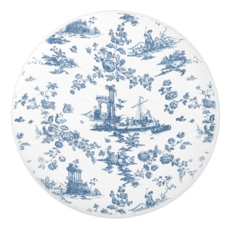 Pomo De Cerámica Vintage English Floral Toile de Jouy-Blue