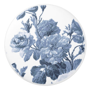Pomo De Cerámica Vintage Floral English Cottage azul y blanco 2