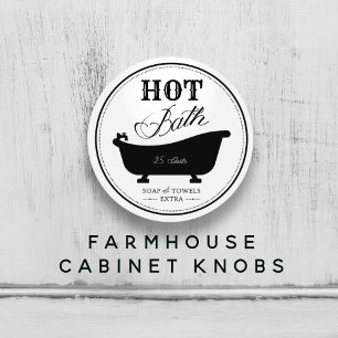 Pomo De Cerámica Vintage Hot Bath Baño blanco y negro