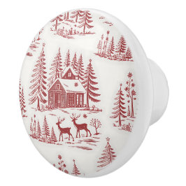 Pomo De Cerámica Vintage Ilustracion Reno y Casas Invierno