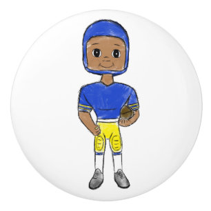 Pomo De Cerámica vintage retro jugador de fútbol azul amarillo simp