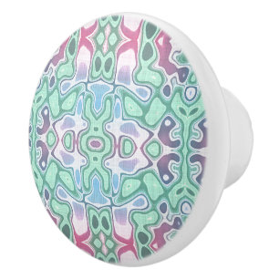 Pomo De Cerámica Violet Pink Pastel Turquoise Hip Ornate Motif