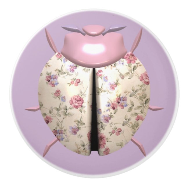 Pomo De Cerámica Violetas de gusano y Rosas adorables florales (Anverso)