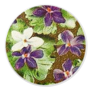 Pomo De Cerámica Violetas púrpuras verdes florales del vintage