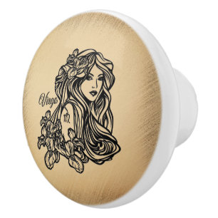 Pomo De Cerámica Virgo Zodiaco con Aspecto Antiguo