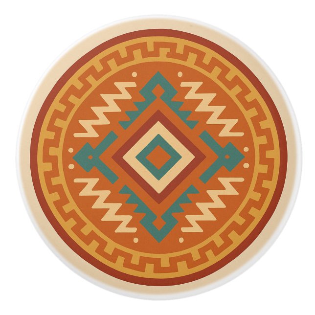 Pomo De Cerámica Vivid Zapotec Diamond Geometría Gabinete Knob Tira (Anverso)