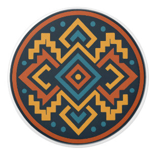 Pomo De Cerámica Vivid Zapotec Diamond Geometría Gabinete Knob Tira