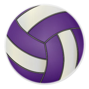 Pomo De Cerámica Voleibol morado y blanco