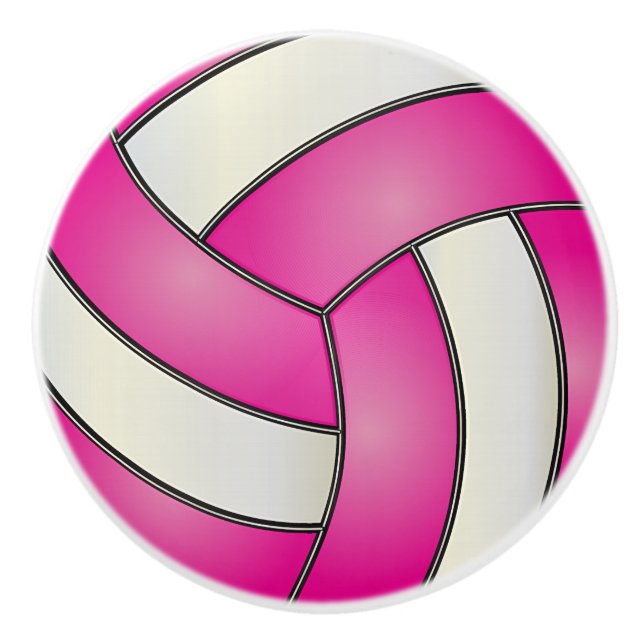 Pomo De Cerámica Voleibol rosa y blanco 🏐 (Anverso)