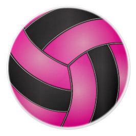 Pomo De Cerámica Voleibol rosa y negro