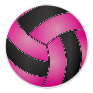 Pomo De Cerámica Voleibol rosa y negro