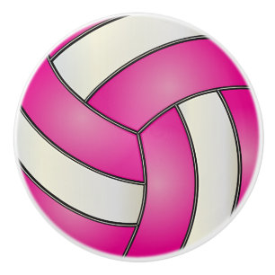 Pomo De Cerámica Voleibol rosado y blanco